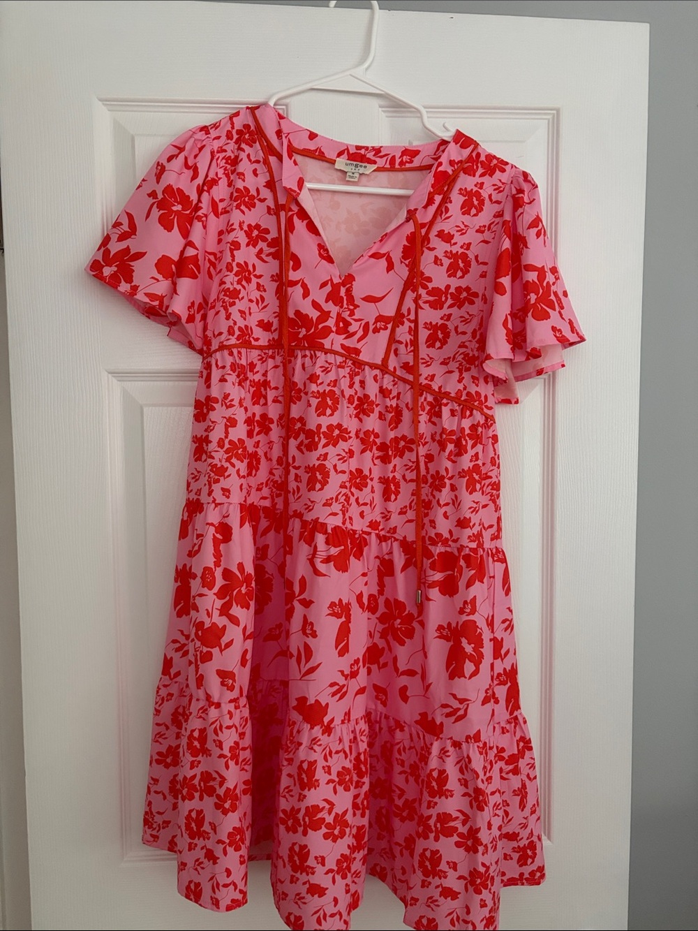 Umgee Pink Dress with Red Floral Print